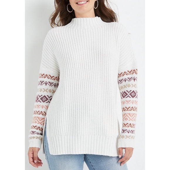 Maurice’s White Fair Isle Sleeve Sweater - Picture 1 of 5